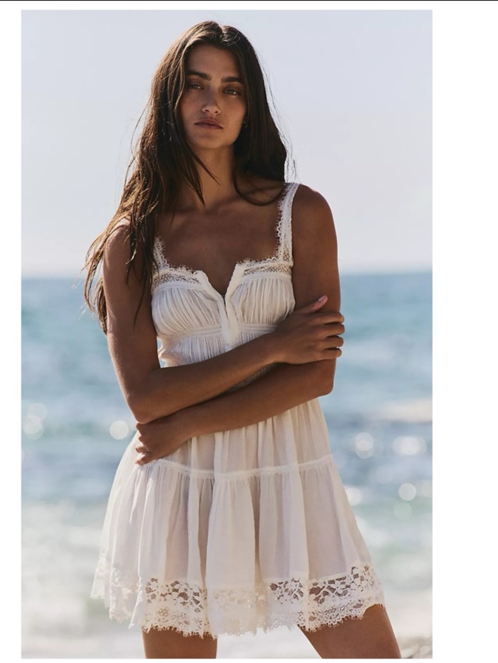Free People White Lace-Trim Babydoll Tunic